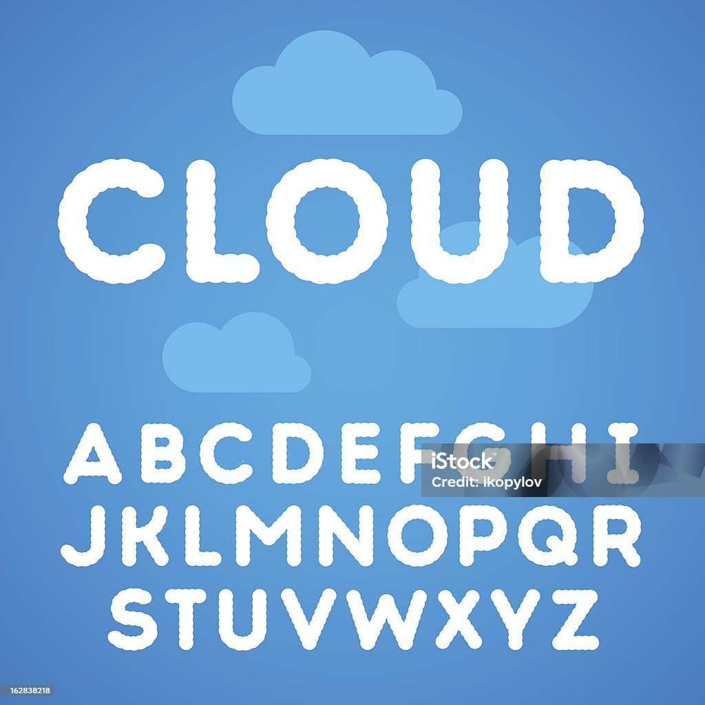 Clouds алфавит на blu sky background - Векторная графика Машинописный текст роялти-фри