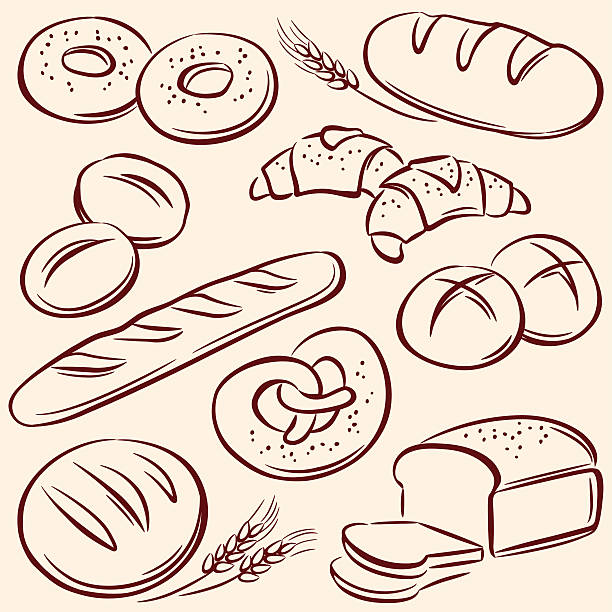 Bread Bread, pencil drawing illustration bun bread stock illustrations