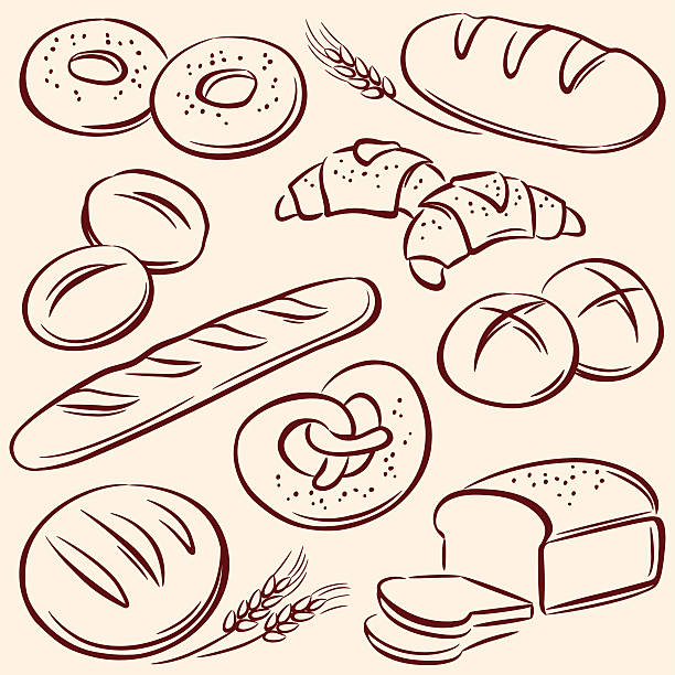 Bread Bread, pencil drawing illustration bread stock illustrations