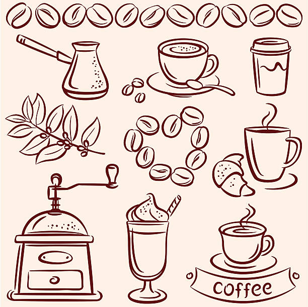 illustrazioni stock, clip art, cartoni animati e icone di tendenza di il caffè - coffee coffee bean coffee grinder cup