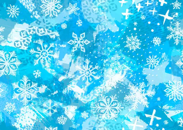 Vector illustration of Seamless blue Christmas grunge winter snowflake pattern