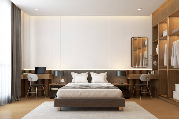 istock Modern minimalist style bedroom 1628477927
