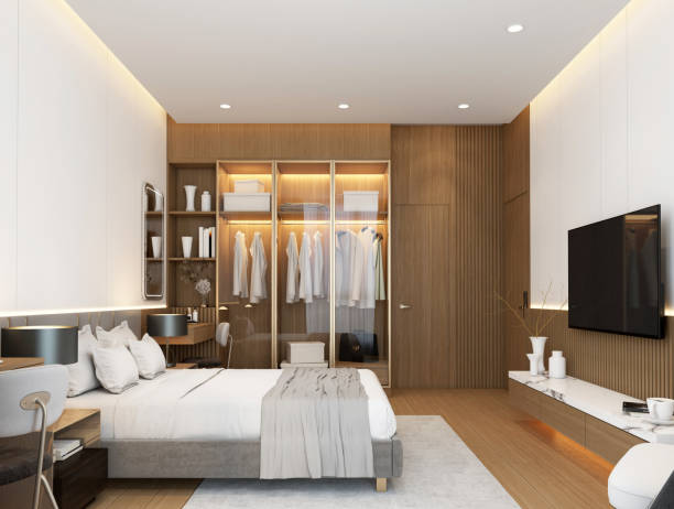 istock Modern minimalist style bedroom 1628477936