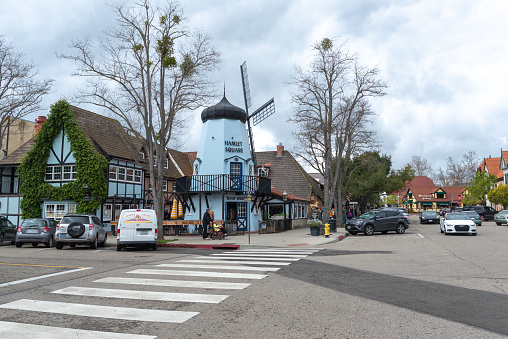 Downtown streets at a picturesque Danish town called Solvang, in Santa Ynes, California.