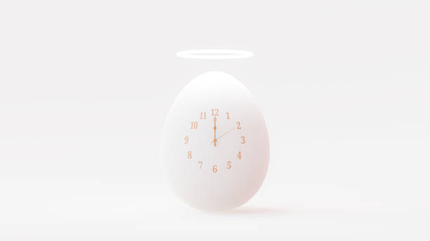 istock Egg that looks like an clock with Halo on its head or an angel. Minimal idea concept. 1628501701