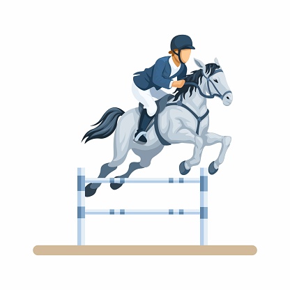 British Horse Race Jumping Obstacle Pose Cartoon illustration Vector