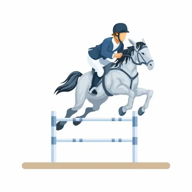 Vector illustration of British Horse Race Jumping Obstacle Pose Cartoon illustration Vector