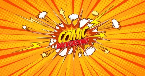 Vector illustration of Orange and yellow comic pop art blast background