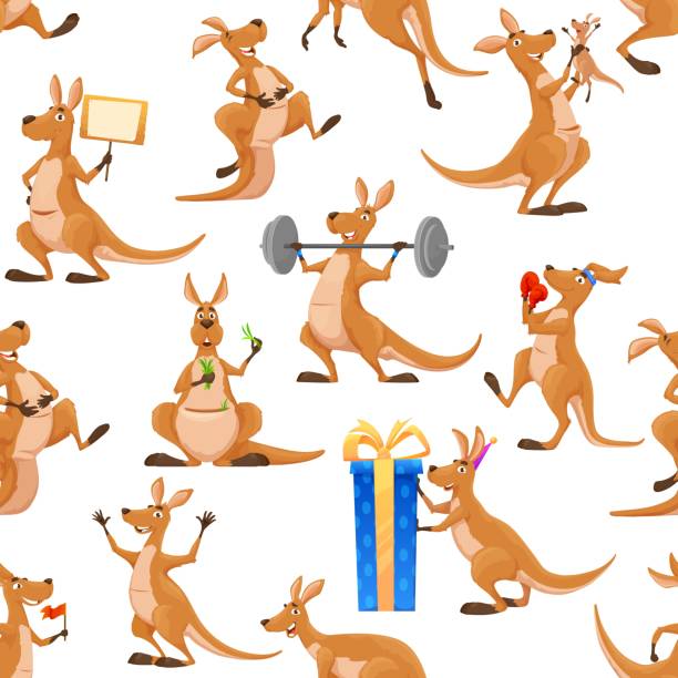 ilustrações, clipart, desenhos animados e ícones de personagens de canguru dos desenhos animados padrão sem costura - wallaby kangaroo australian culture australia
