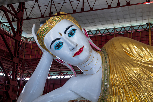 Chaukhtatgyi pagoda, Giant reclining Buddha. Yangon, Myanmar