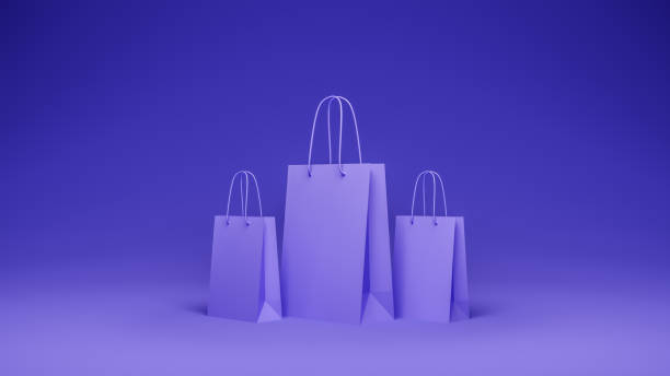 istock Three purple shopping bags for shopping concept background, 3d rendering 1628580324