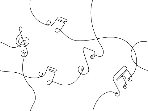musical symbols notes line art seamless background