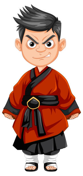 Personagem de desenho animado ninja asiático
