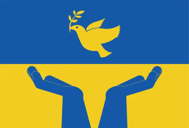 Vector illustration of Anti war poster,Ukrainian Flag and Peace Dove