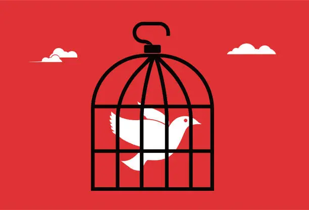 Vector illustration of dove of peace in cage