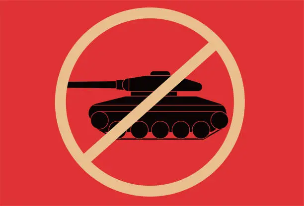 Vector illustration of Ban tank icon,anti war