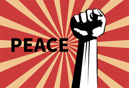 Fist and peace, anti war, peace poster