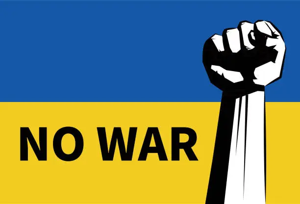 Vector illustration of Ukrainian fist protest against war, anti war, peace poster