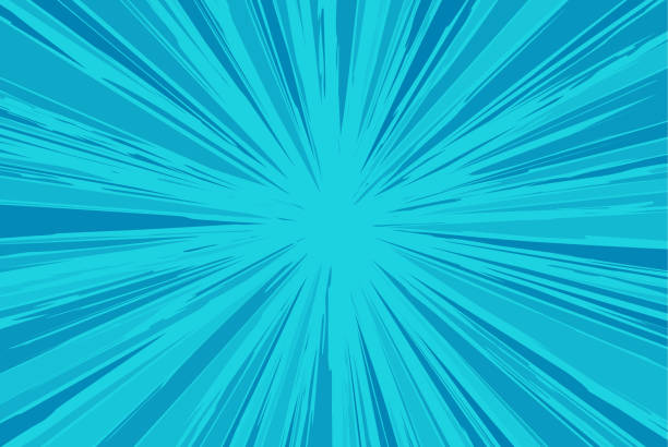 illustrazioni stock, clip art, cartoni animati e icone di tendenza di blue fumetto azione esplosione starburst - exploding blue backgrounds distorted image