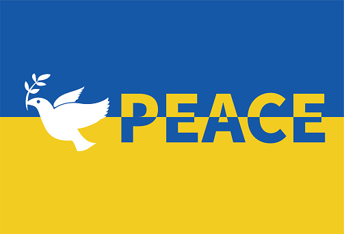 Anti war poster,Ukrainian Flag and Peace Dove