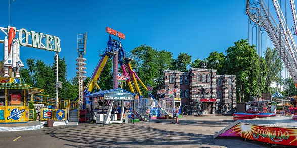 Odessa, Ukraine 26.06.2023. Luna park in the Shevchenko Park of Odessa, Ukraine, on a sunny summer day