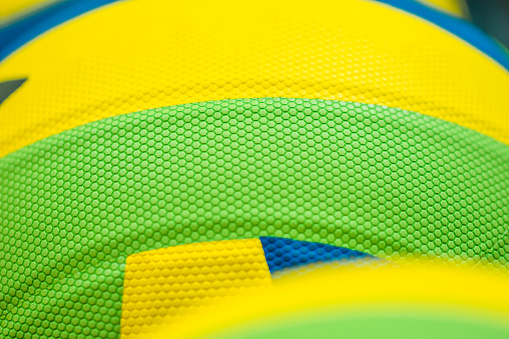 Texture background of volleyball ball close-up. Volleyball ball at the sports court