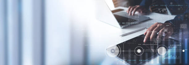 istock Big data technology for business finance analytic concept. Businessman working on digital tablet with modern graphics interfae, data science, AI and business intelligence 1628657542