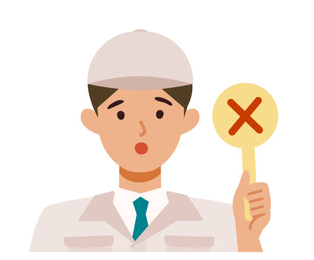 Man wearing factory worker uniform. Factory worker Man cartoon character. People face profiles avatars and icons. Close up image of man having warning expression . Man wearing factory worker uniform. Factory worker Man cartoon character. People face profiles avatars and icons. Close up image of man having warning expression . Vector flat illustration. dress-code-violation stock illustrations
