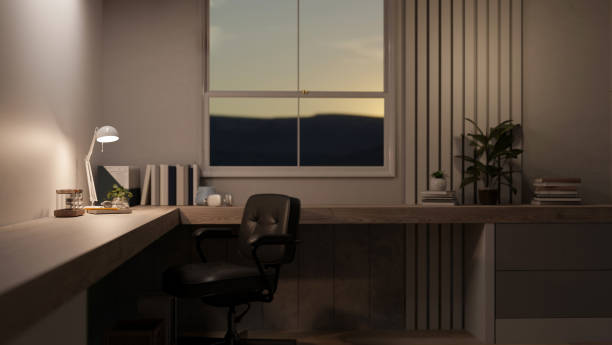 istock A modern and comfortable home office workspace in the evening with a corner working desk 1628685520