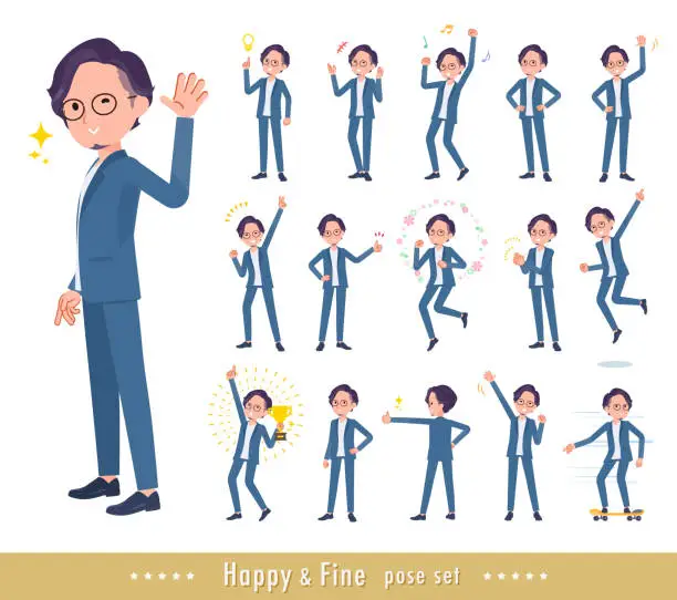 Vector illustration of A set of businessman in a cheerful pose