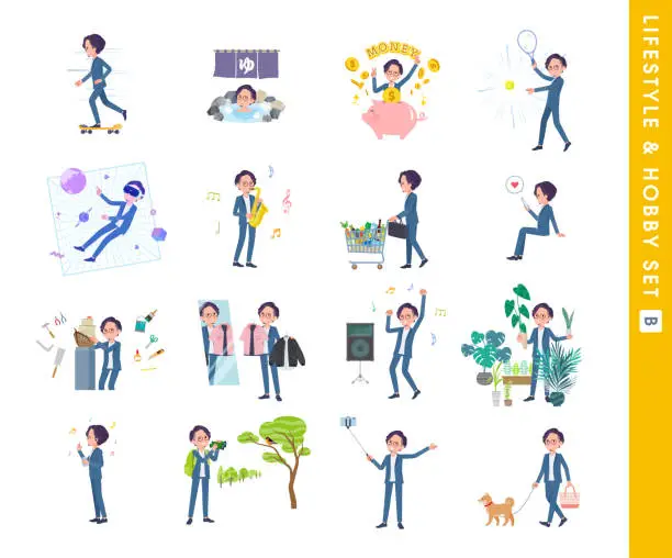 Vector illustration of A set of business man about hobbies and lifestyle.type B