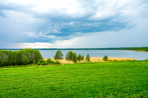View of the Grimnitzsee near Barnim, Joachimsthal. Landscape at the lake with the surrounding nature.