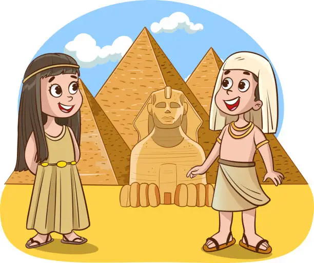 Vector illustration of vector illustration of ancient egyptian boy and girl