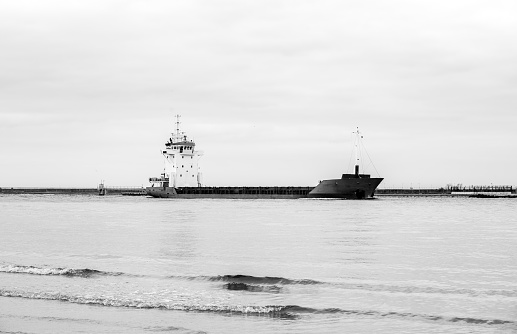 View of the harbor in Swinoujscie. Baltic Sea.