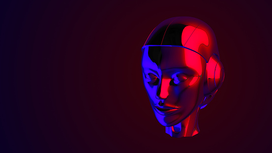 Robot's head in face. 3D illustration