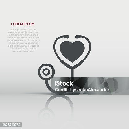 istock Stethoscope icon in flat style. Heart diagnostic vector illustration on isolated background. Medicine sign business concept. 1628710759