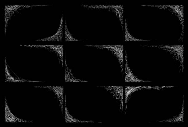 Halloween cobweb frames and spider web borders Halloween cobweb frames and spider web borders, vector cartoon background with spiderweb corners. Halloween holiday spooky scary white cobweb net frames and creepy spiderweb corner borders on black halloween border stock illustrations
