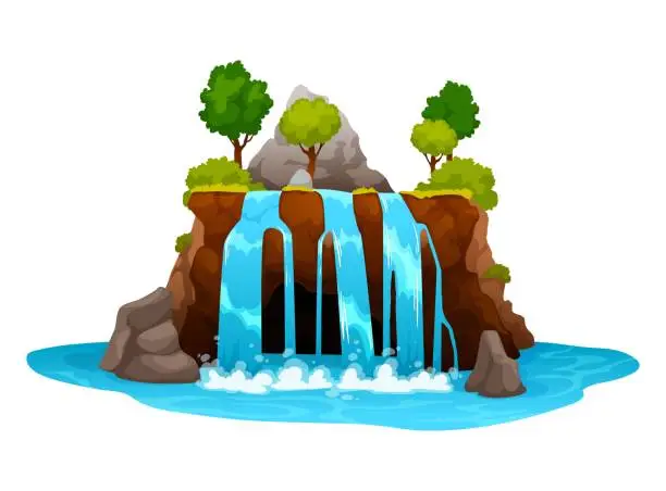 Vector illustration of Cartoon waterfall and water cascade vector streams
