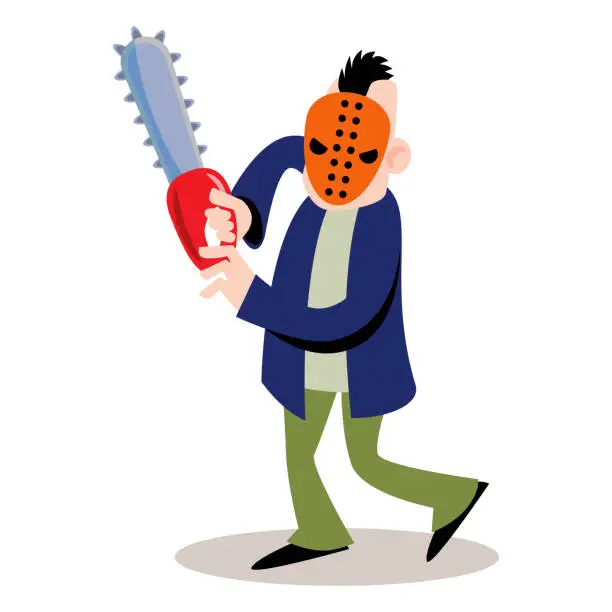 Vector illustration of Murderer hold chainsaw . Cute halloween cartoon characters . Vector .