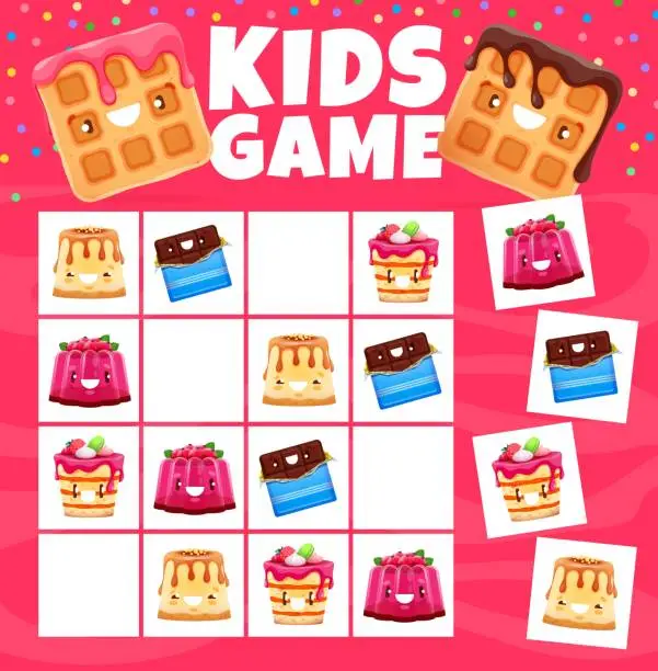Vector illustration of Sudoku kids game cartoon sweets, dessert and cake