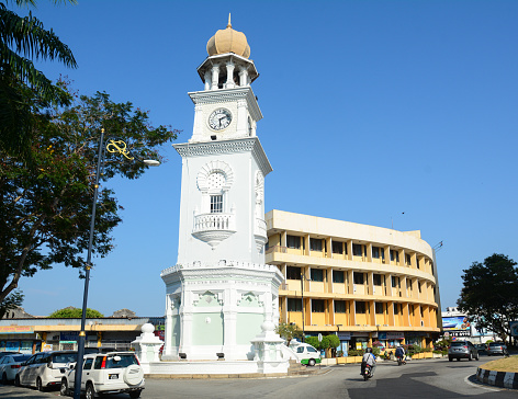 Georgetown, Malaysia - Mar 10, 2016. Victoria Clock Tower in George Town, Malaysia. One of the oldest cities in Malaysia, George Town was inscribed as a UNESCO in 2008.