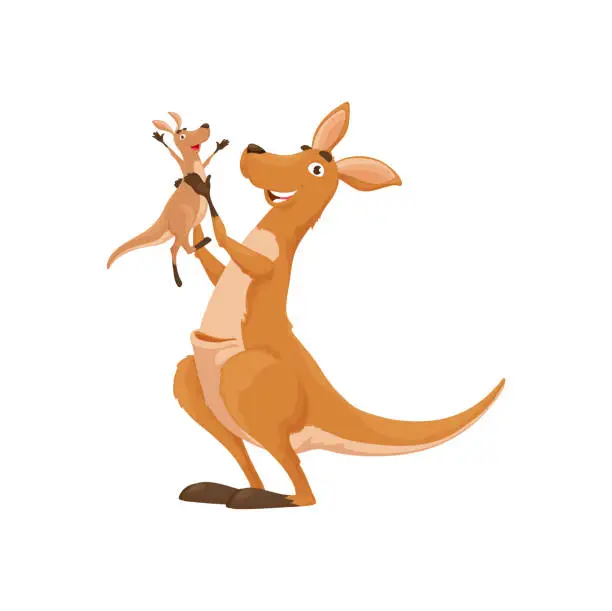 Vector illustration of Cartoon mother and tiny kangaroo vector characters