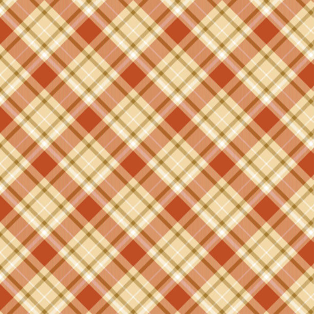 istock Seamless diagonal plaid and checkered patterns in orange beige and green for textile design. 1628739261