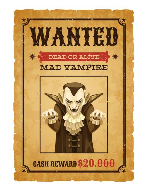 halloween-fahndungsbanner mit dracula vampir - frame grunge halloween backgrounds stock-grafiken, -clipart, -cartoons und -symbole