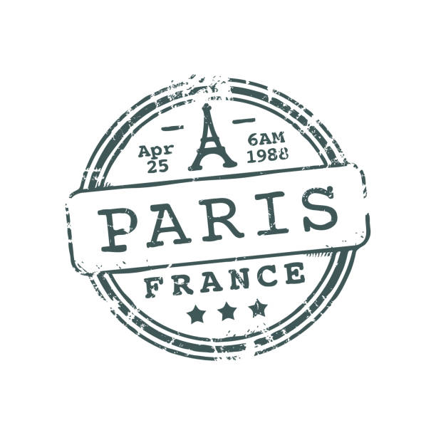 ilustraciones, imágenes clip art, dibujos animados e iconos de stock de parís francia franqueo o entrega postal sello de tinta - postage stamp postmark mail paris france