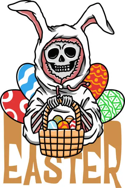 Vector illustration of Vector illustration of a skull on Easter Day. Suitable for t shirt design, apparel, sticker, poster, cover, etc