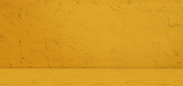 istock Yellow Background Studio Table Room Podium Product Interior Wall Scene Floor Stage, Cement Marble Loft Kitchen Pattern Abstract Texture 3d Summer, Gold Orange Color Template Mockup Tropical Desk 1628768673