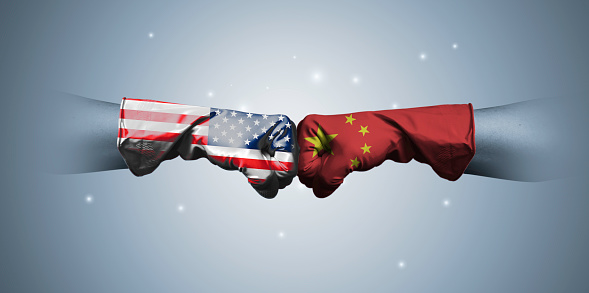 Usa And China Fist Fighting For Both Countries Competition And Usa And China Fist Fighting For Both Countries Competition And