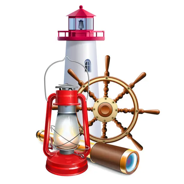 Vector illustration of Vector Lighthouse with Kerosene Lamp