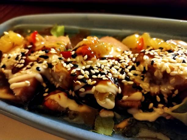 istock Fresh Tuna with sesame seeds spicy mayo soy sauce 1628802846